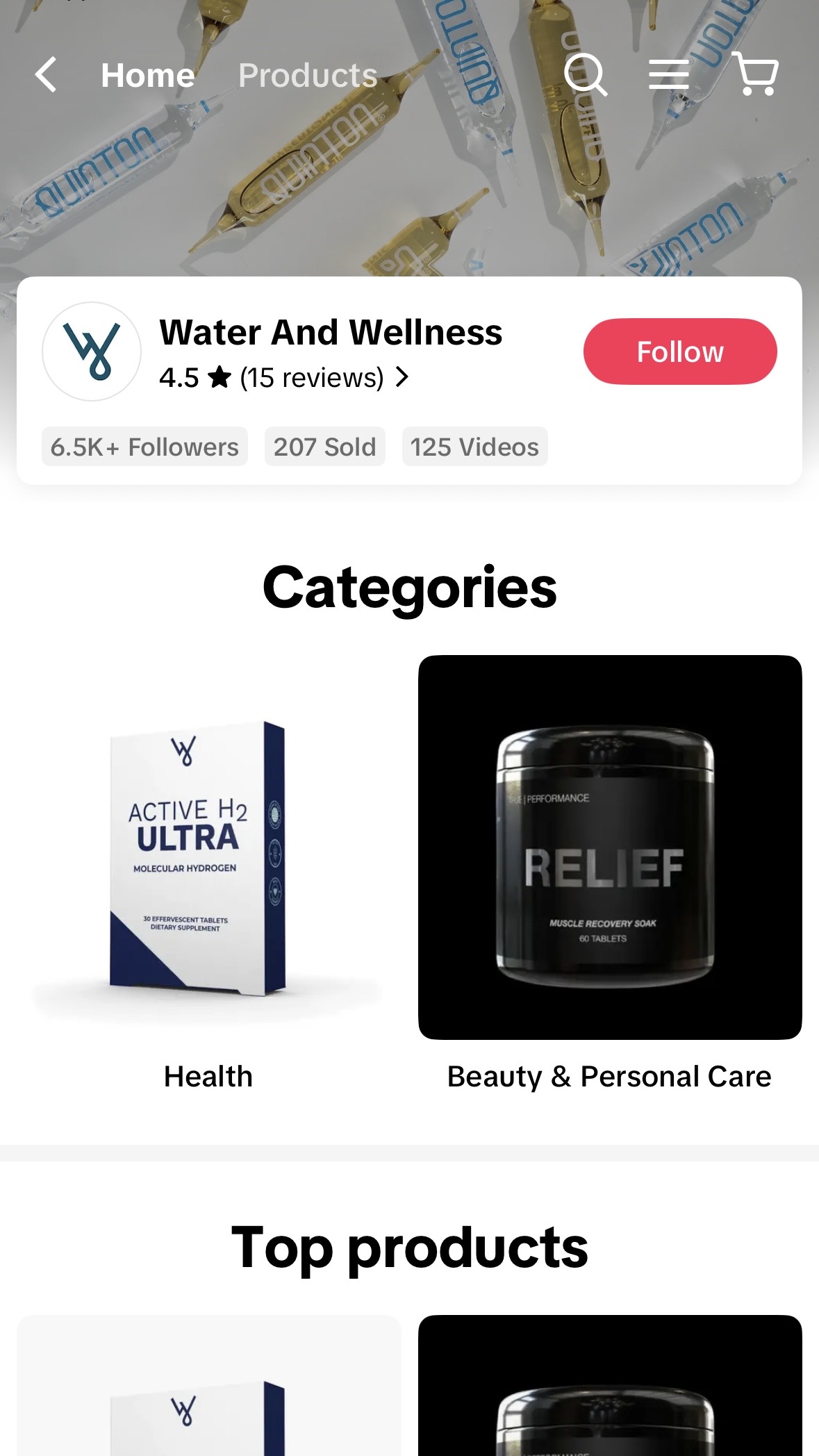 Water & Wellness TikTok Shop storefront